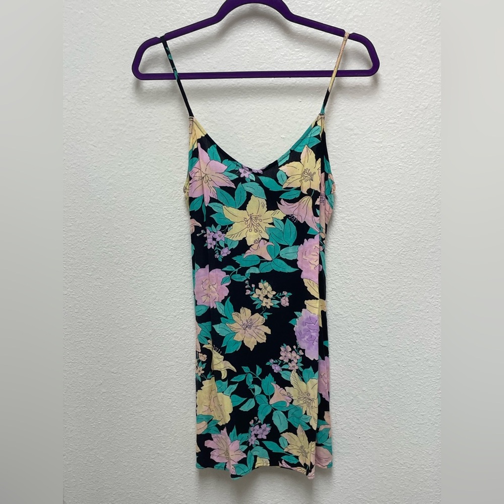 Billabong Bloomimg Mini Slip Dress Women’s Large Floral Crinkled Viscrose